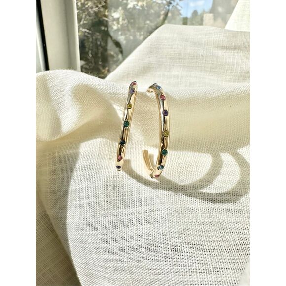 Rainbow and gold color hoop sleek earrings - Picture 5 of 8